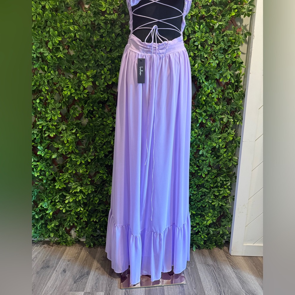 NWT- Soiree Celebration Purple Ruffled Lace-Up Dress - Picture 11 of 16